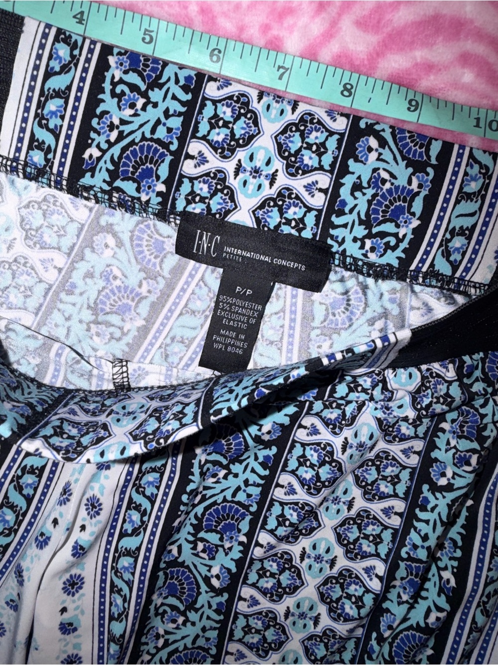 INC International Concepts Blue and White Bohemian Wide-Leg Pants - Picture 3 of 5